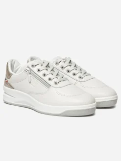Tennis en cuir femme blanc et argent BRAZIP