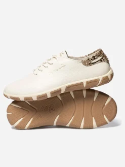 Tennis en cuir femme light beige et python JAZARU