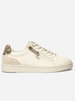 Tennis en cuir femme off-white et python VINISIA
