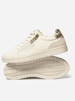 Tennis en cuir femme off-white et python VINISIA