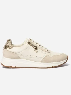 Tennis en cuir femme off-white et python BLONZIP