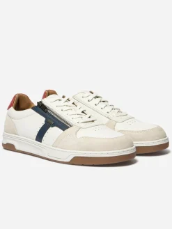 Tennis en cuir homme blanc et navy et rouge THEOZIP