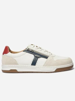 Tennis en cuir homme blanc et navy et rouge THEOZIP