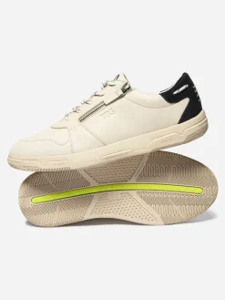 Tennis en cuir homme creme et marine GEDEZIP
