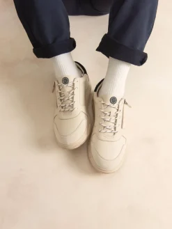 Tennis en cuir homme creme et marine GEDEZIP
