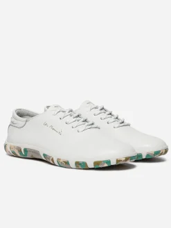 Tennis Femme Confort Cuir Blanc Semelle Kaki JAZARU