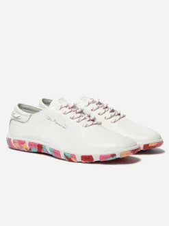 Tennis Femme Confort Cuir Blanc Semelle Corail Multico