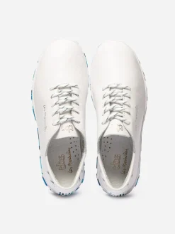 Tennis Femme Confort Cuir Blanc Semelle Bleue