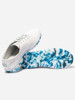 Tennis Femme Confort Cuir Blanc Semelle Bleue