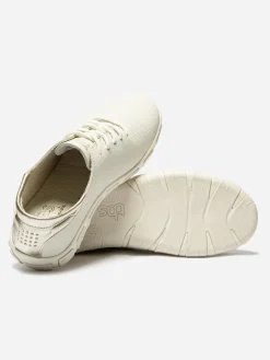 Tennis Femme Confort Cuir Blanc et Coloris Or JAZARU
