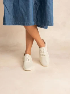 Tennis Femme Confort Cuir Blanc et Coloris Or JAZARU
