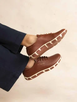 Tennis Femme Confort Cuir Embossé Marron JAZARU
