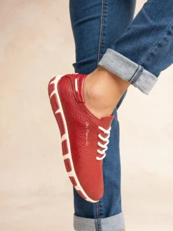 Tennis Femme Confort Cuir Rouge
