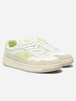 Tennis Femme Cuir Nubuck Blanc et Vert ALMERIA