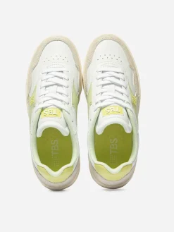 Tennis Femme Cuir Nubuck Blanc et Vert ALMERIA