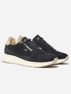 Tennis Femme Cuirs Velours Fermeture Lacets et Zip Marine BLONZIP