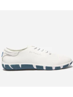 Tennis Femme En Cuir Blanc Semelle Bleue