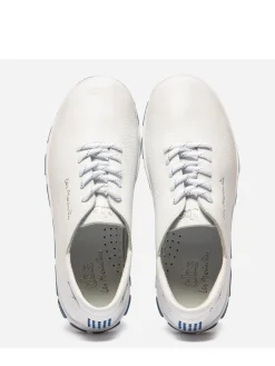 Tennis Femme En Cuir Blanc Semelle Bleue