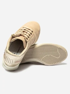 Tennis Femme Fabrication Française Cuir Velours Fermeture Lacets et Zip Beige BRAZIP2