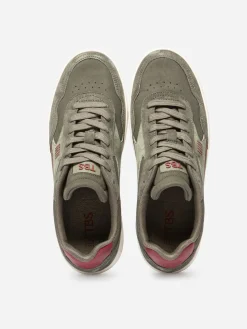 Tennis Homme Cuir Nubuck Vert et Blanc ALMERIO