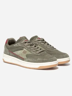 Tennis Homme Cuir Nubuck Vert et Blanc ALMERIO