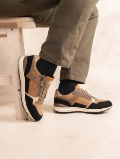 Tennis Homme Doublée Textile Cuir Taupe et Noir STEVANE