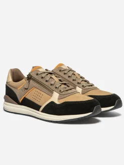 Tennis Homme Doublée Textile Cuir Taupe et Noir STEVANE