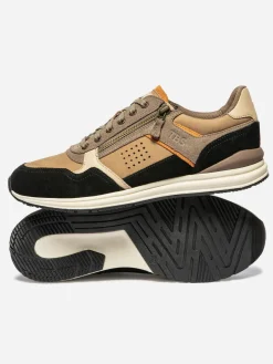 Tennis Homme Doublée Textile Cuir Taupe et Noir STEVANE