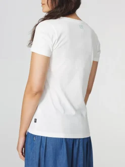 T-shirt Femme Col V Manches Courtes Motifs Blanc LUGDITEE